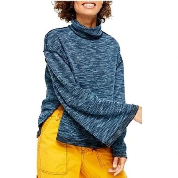 Free People Sweaters - We The Free Free People Sunny Days Blue Kimono Sleeve Mock Neck Sweater M